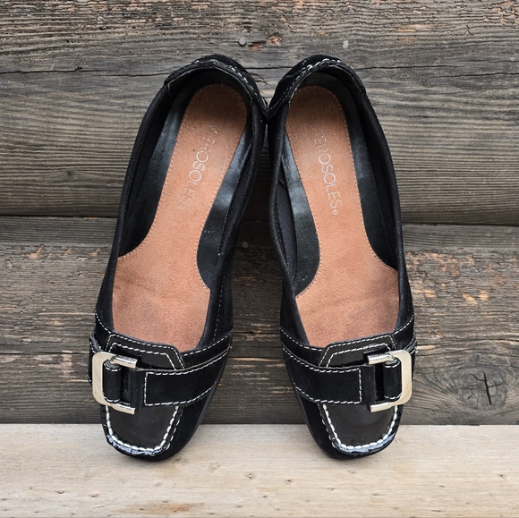 AEROSOLES NEW!! Black Suede, Sqaure Toe, Comfort, Wedge Loafer WMS 6M - Picture 7 of 16